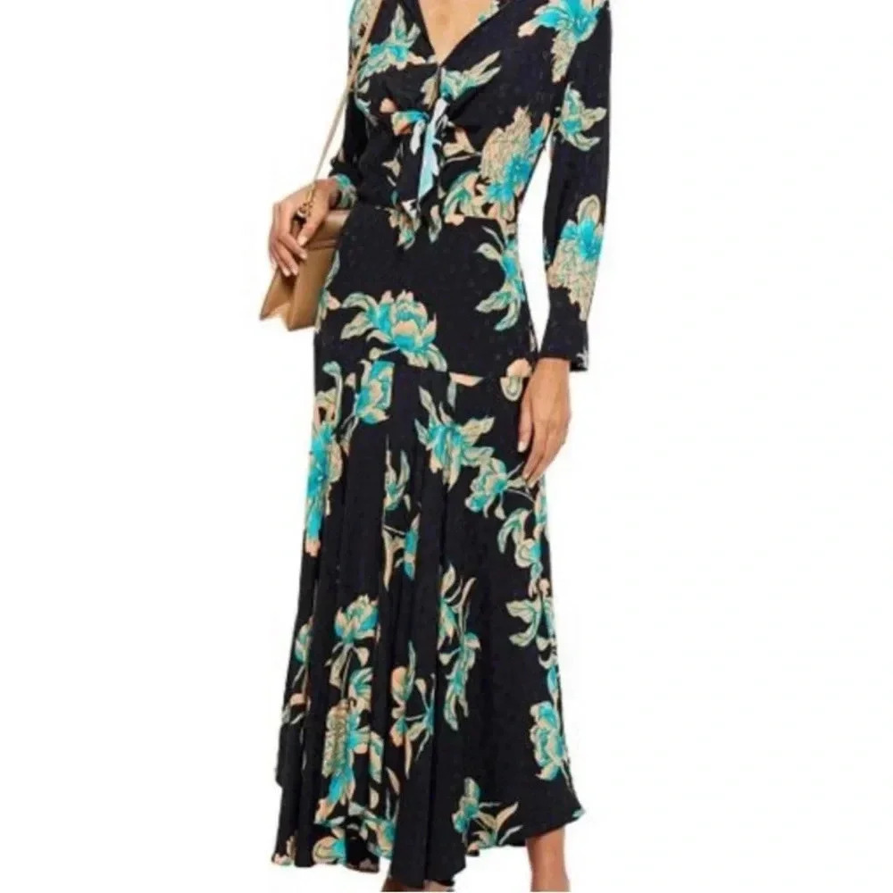 Sandro Paris Blaire Knotted Floral Print Maxi Dress size 38 EU